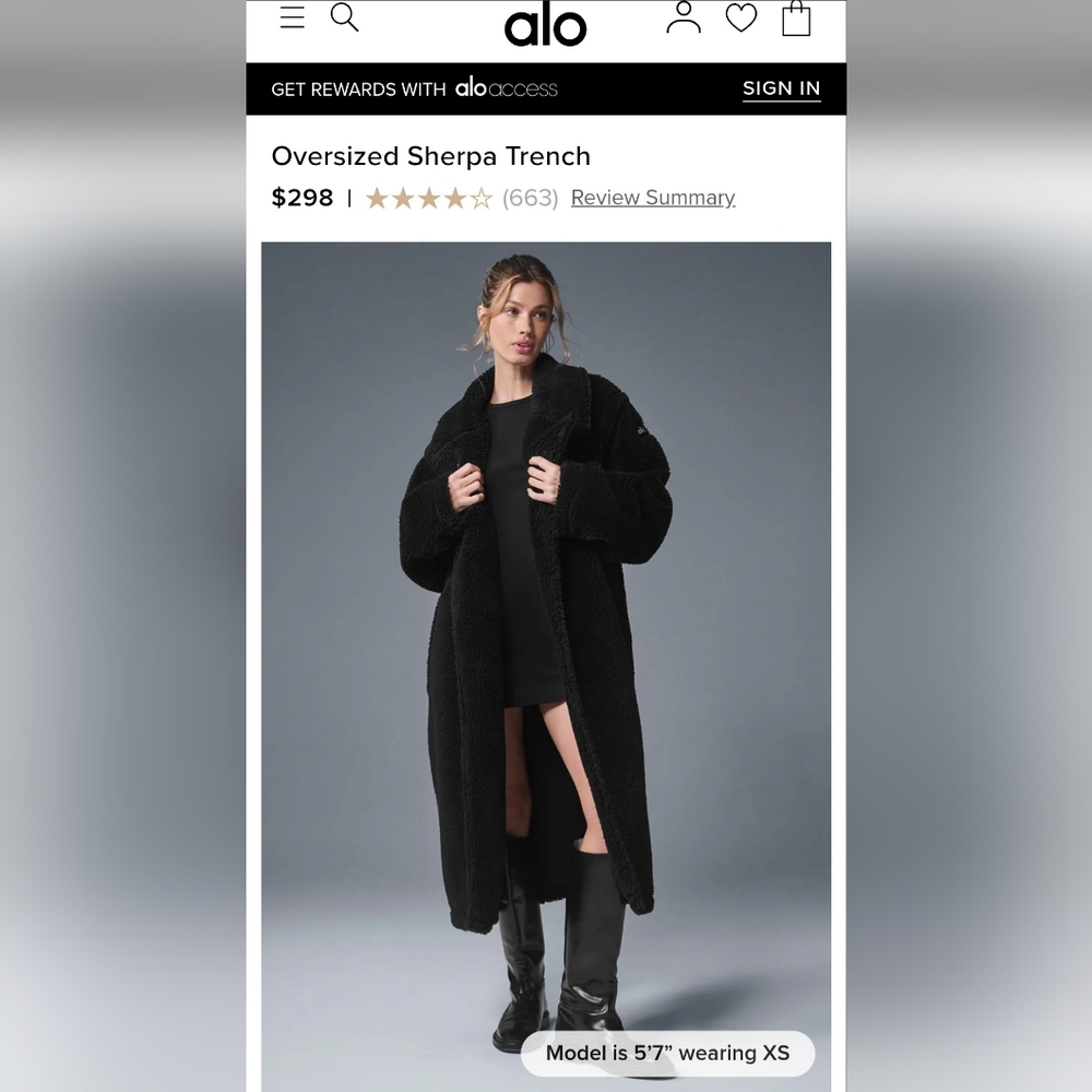 Alo Oversized Sherpa Trench in Black Size L